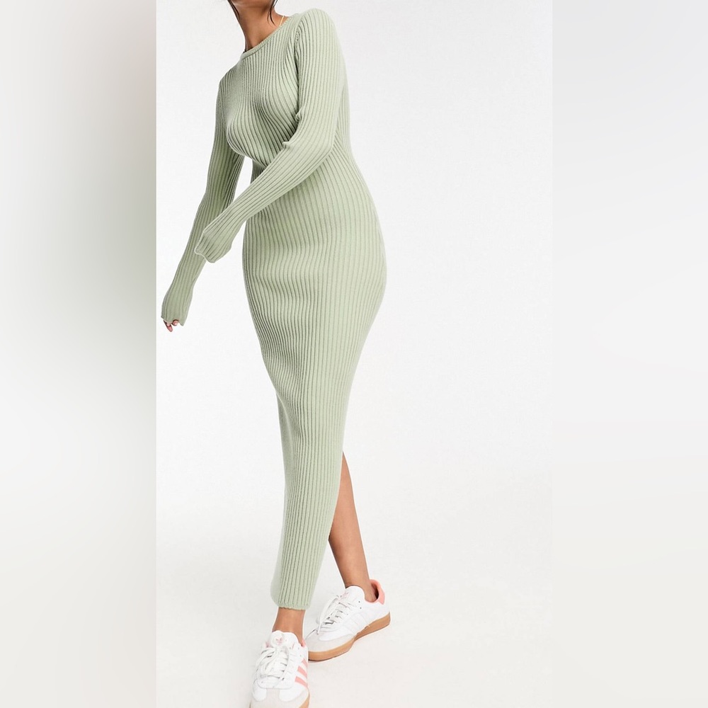 ASOS DESIGN Knit Ribbed Crew Neck Maxi Dress